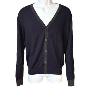 Uniqlo 100% Wool Cardigan Sz M Two-Tone‎ Blue Gray Academia Layering Preppy